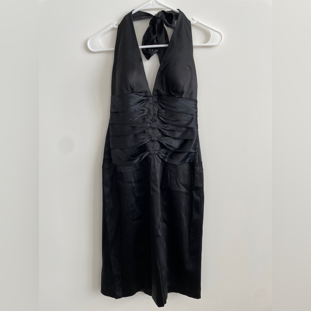 Cache Black Ruffle Tie Knee Length Dress Black